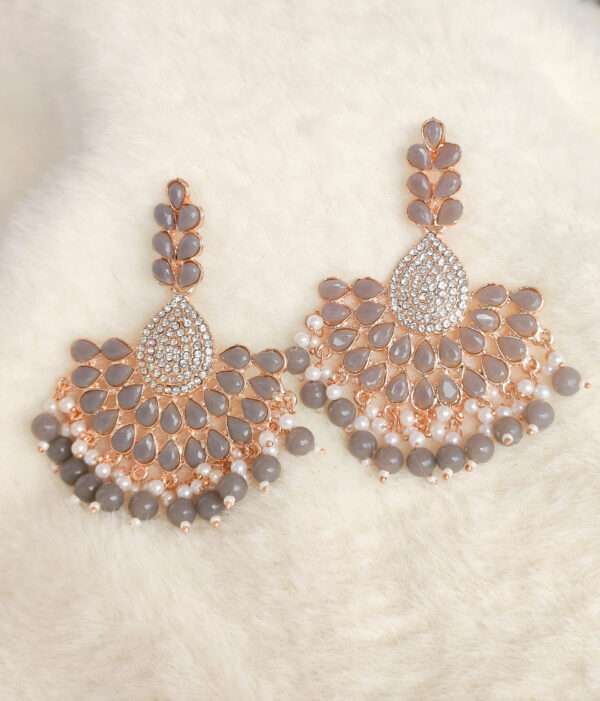 Grey Colour Half Chandbali Festive Earrings