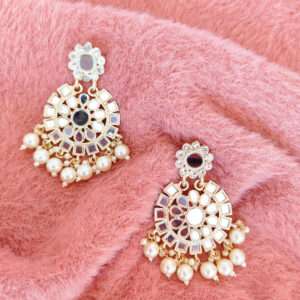 Mirror pearls round chandbali earrings