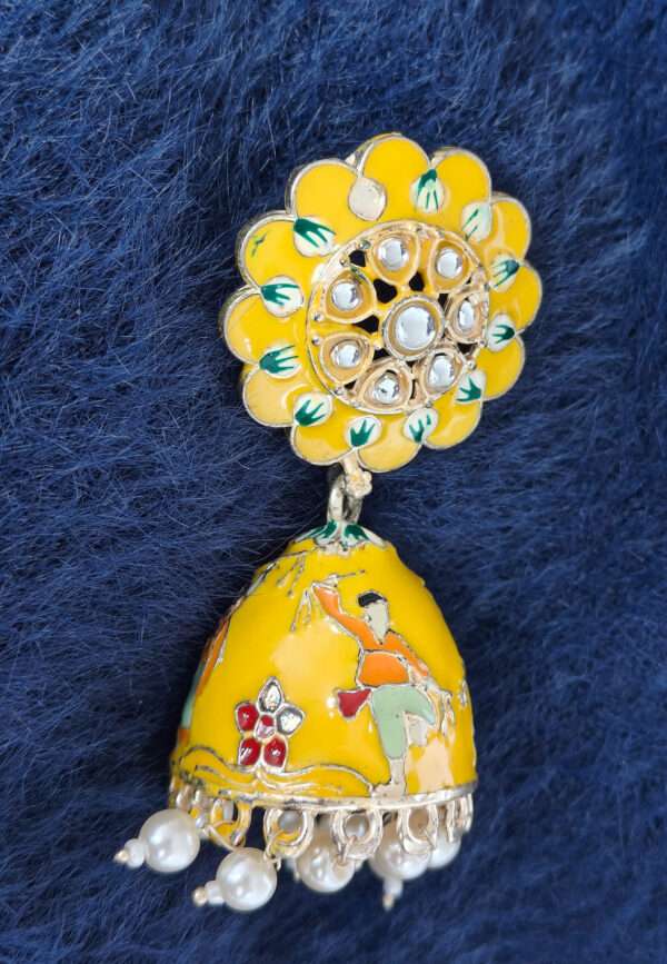 Yellow Colour Traditional Design Jhumkis - Image 2
