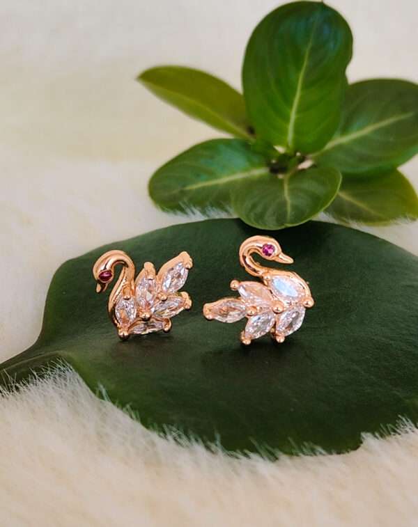 Swan Design Rose Gold AD Stud Earrings