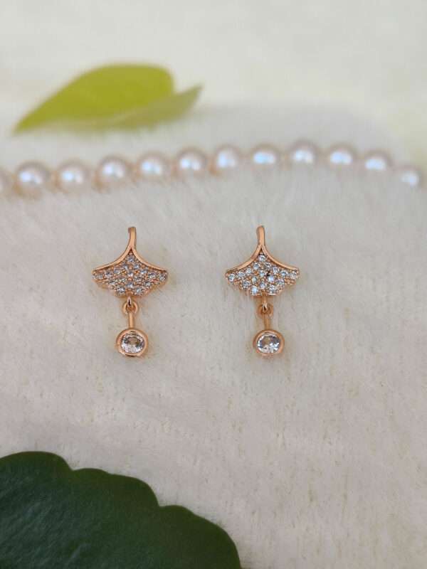 Designer White Stones Drop Rose Gold Stud Earrings