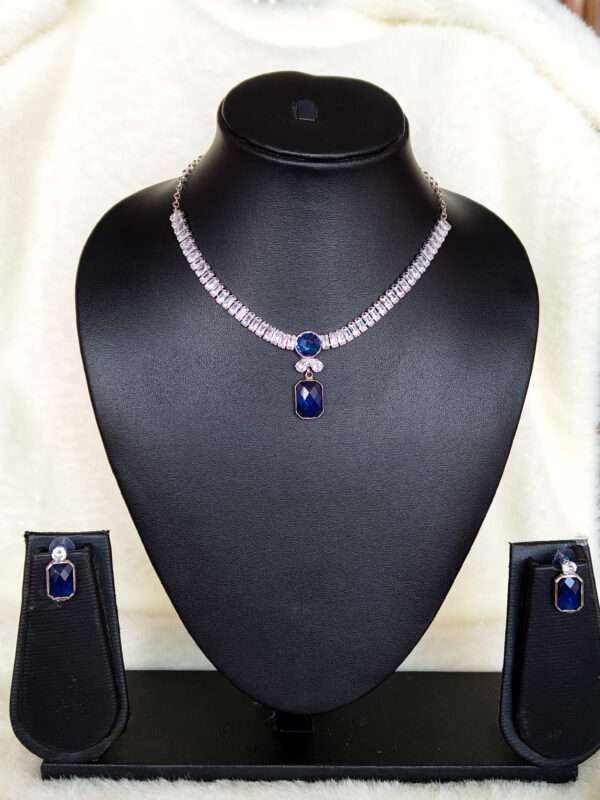 Silver Plated Blue Stone Necklace & Earrings Set